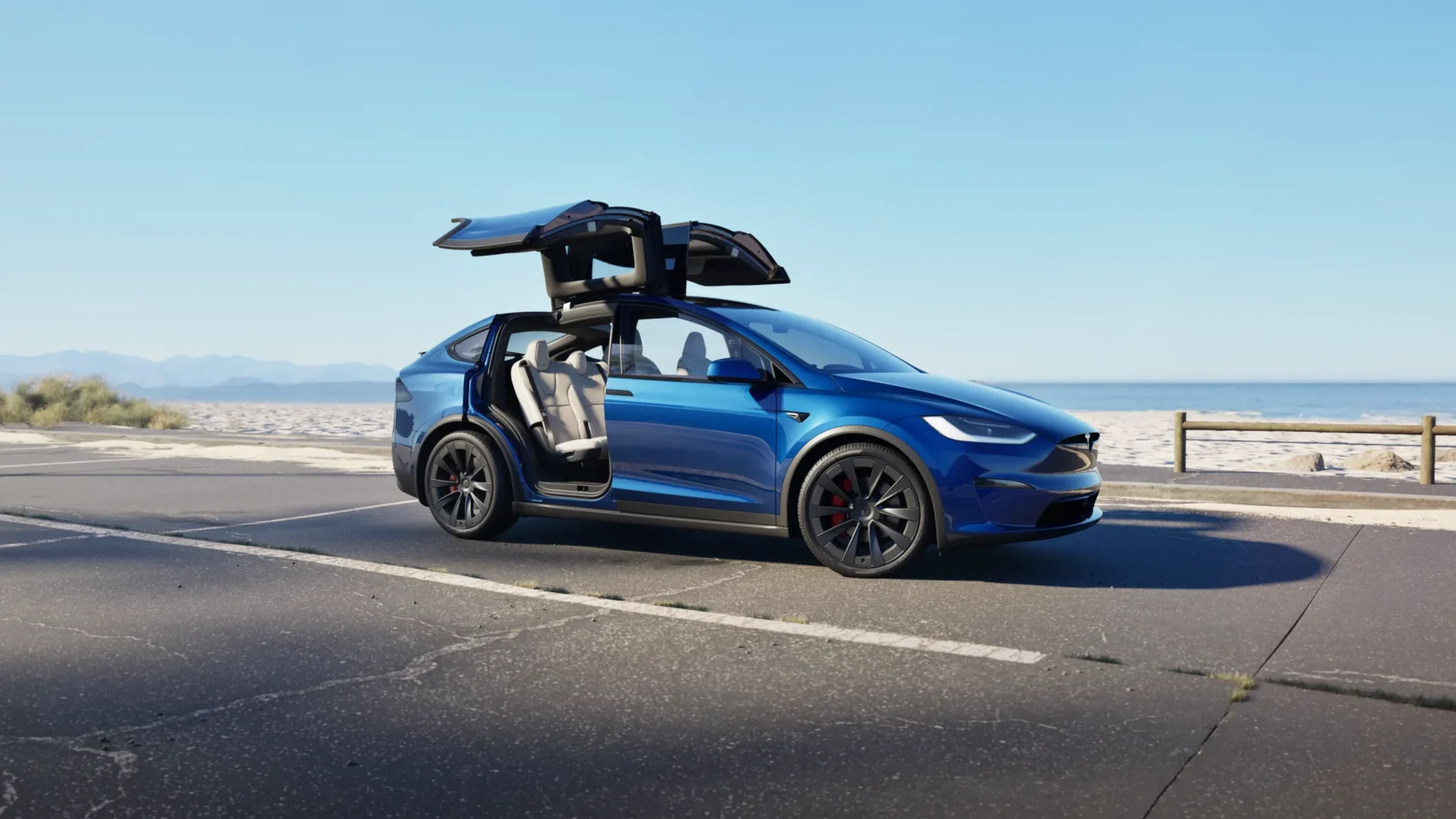 The Tesla Modeln X With Gullwing Doors Up